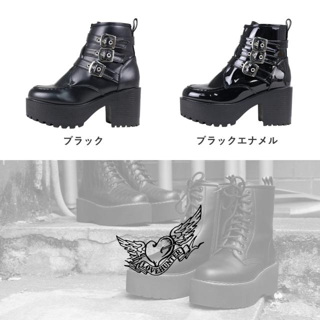 ショートブーツ レディース 厚底 8.0cmヒール ベルト サイドジップ No.1615 22.5-24.5cm 黒 LOVEHUNTER ラブハンター_13
