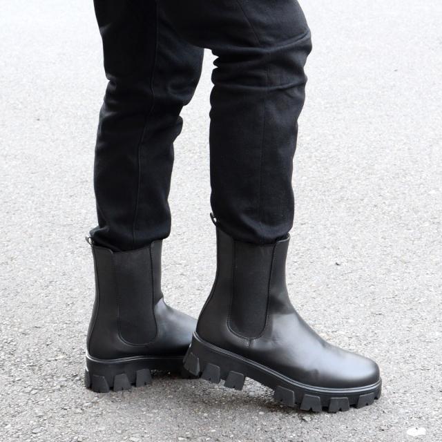 サイドゴアブーツ メンズ ラウンドトゥ タンクソール 防滑 ミドルブーツ 厚底 5cmヒール No.1719 25.0cm〜27.0cm 黒 ブラック LOVEHUNTER ラブハンター