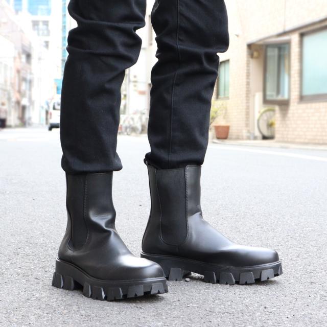 サイドゴアブーツ メンズ ラウンドトゥ タンクソール 防滑 ミドルブーツ 厚底 5cmヒール No.1719 25.0cm〜27.0cm 黒 ブラック LOVEHUNTER ラブハンター