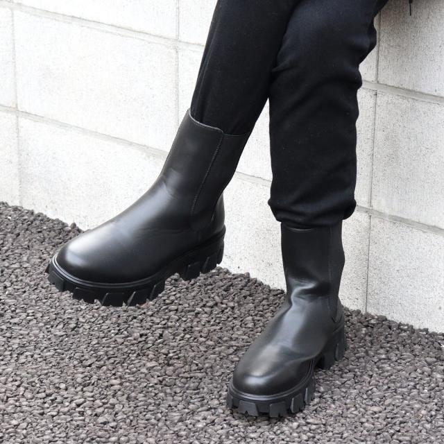 サイドゴアブーツ メンズ ラウンドトゥ タンクソール 防滑 ミドルブーツ 厚底 5cmヒール No.1719 25.0cm〜27.0cm 黒 ブラック LOVEHUNTER ラブハンター