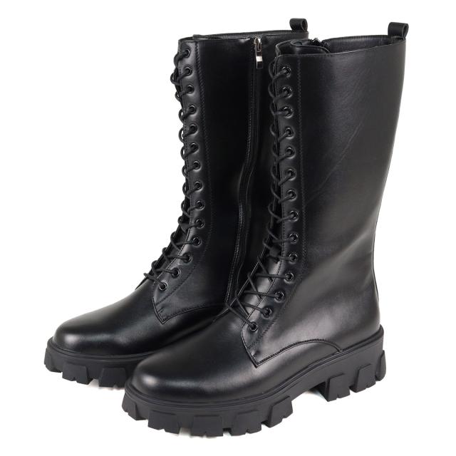 ロングブーツ メンズ レースアップ タンクソール サイドジップ 14ホール 編み上げ 厚底 5cmヒール No.1721 25.0cm〜27.0cm 黒 ブラック LOVEHUNTER ラブハンター