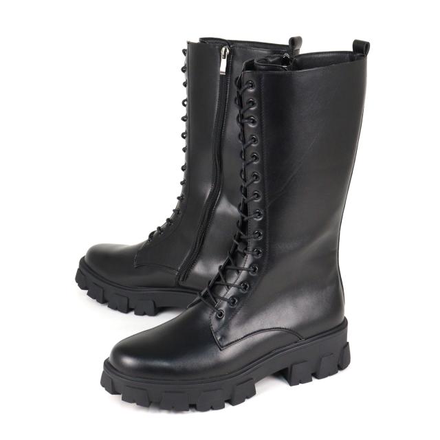 ロングブーツ メンズ レースアップ タンクソール サイドジップ 14ホール 編み上げ 厚底 5cmヒール No.1721 25.0cm〜27.0cm 黒 ブラック LOVEHUNTER ラブハンター