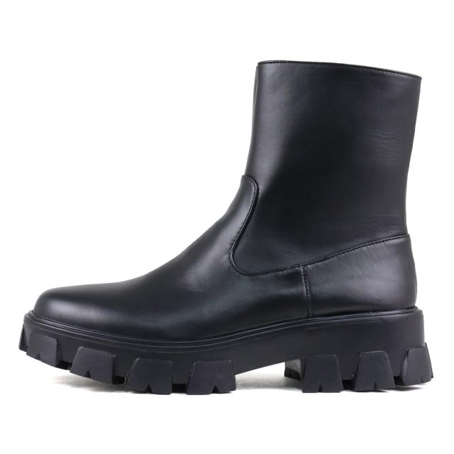 ショートブーツ メンズ 厚底 ラウンドトゥ サイドジップ 防滑 5cmヒール 25.0cm〜27.0cm 黒 ブラック No.1724 ラブハンター