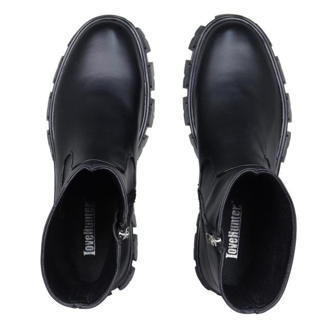 ショートブーツ メンズ 厚底 ラウンドトゥ サイドジップ 防滑 5cmヒール 25.0cm〜27.0cm 黒 ブラック No.1724 ラブハンター