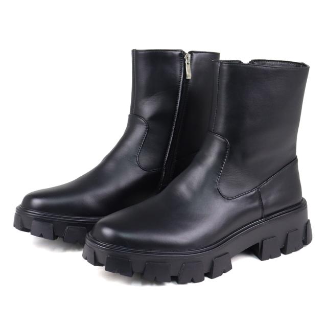 ショートブーツ メンズ 厚底 ラウンドトゥ サイドジップ 防滑 5cmヒール 25.0cm〜27.0cm 黒 ブラック No.1724 ラブハンター