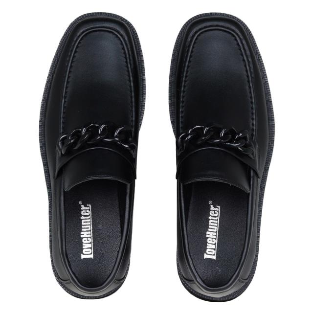 ローファー メンズ タンクソール スクエアトゥ 厚底 身長アップ 4.5cmヒール No.1731 25.0cm〜27.0cm 黒 ブラック LOVEHUNTER ラブハンター ボリュームソール チェーンモチーフ スタイルアップ 歩きやすい 安定感 履きやすい