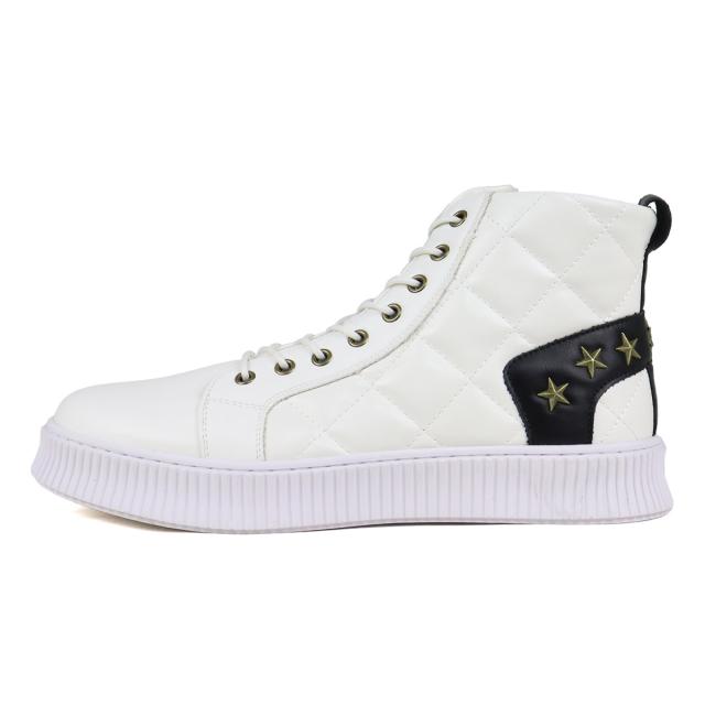 スニーカー メンズ ハイカット レースアップ サイドジップ 3E 履きやすい 歩きやすい 合成皮革 PUレザー カジュアル おしゃれ デザイン 星 スター 3cmヒール No.1889 25.0cm〜28.0cm 黒 ブラック 白 ホワイト LOVEHUNTER ラブハンター