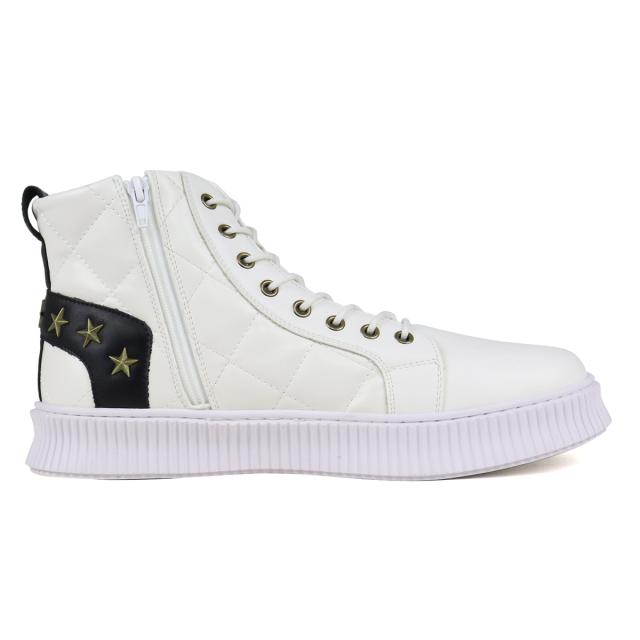 スニーカー メンズ ハイカット レースアップ サイドジップ 3E 履きやすい 歩きやすい 合成皮革 PUレザー カジュアル おしゃれ デザイン 星 スター 3cmヒール No.1889 25.0cm〜28.0cm 黒 ブラック 白 ホワイト LOVEHUNTER ラブハンター