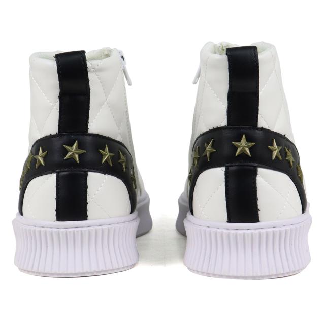 スニーカー メンズ ハイカット レースアップ サイドジップ 3E 履きやすい 歩きやすい 合成皮革 PUレザー カジュアル おしゃれ デザイン 星 スター 3cmヒール No.1889 25.0cm〜28.0cm 黒 ブラック 白 ホワイト LOVEHUNTER ラブハンター