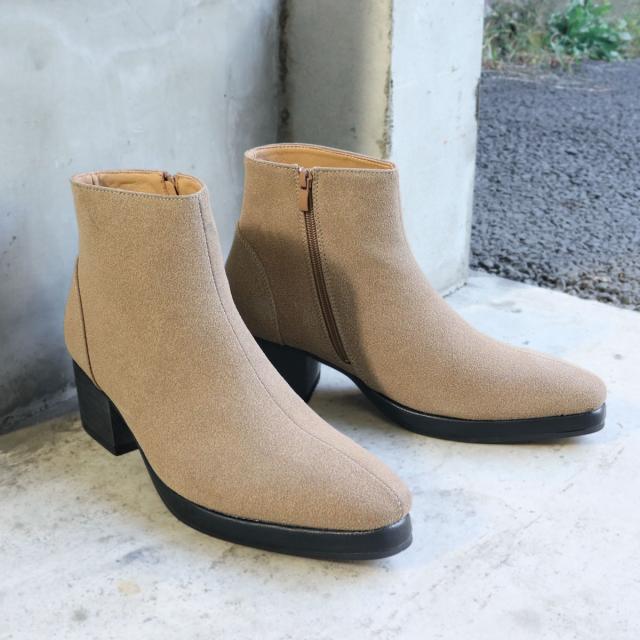 ブーツ メンズ サイドジップ 厚底 6cmヒール レッドソール レザー 