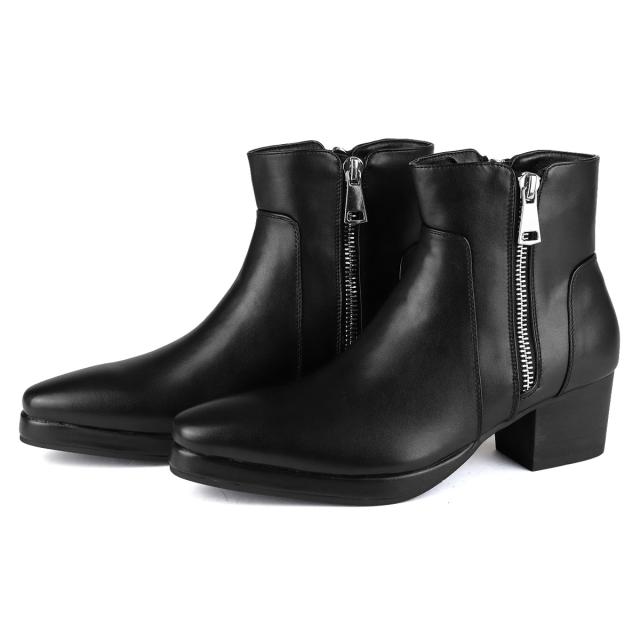 ブーツ ダブルジップ　プラットフォームソール 厚底 プレーントゥ メンズ No.6830 25.0cm〜27.0cm 黒 ブラック LOVEHUNTER ラブハンター