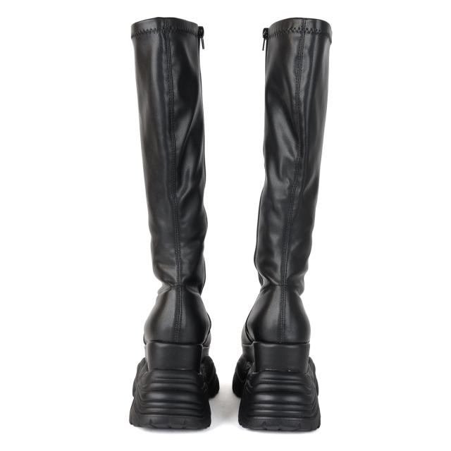 ロングブーツ レディース 2層厚底 スニーカーソール 美脚 10cmヒール ストレッチ サイドジップ 合皮 No.1660 22.5-24.5cm 黒 ラブハンター_9