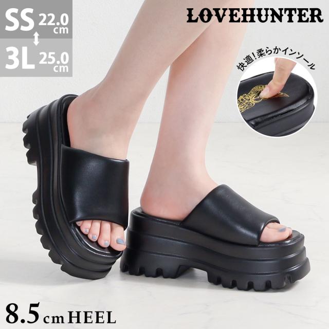 スライドサンダル レディース 厚底 着脱簡単 スクエアトゥ 夏 8.5cmヒール 合皮 No.1679 22-25cm 黒 ラブハンターの通販は 5,390円