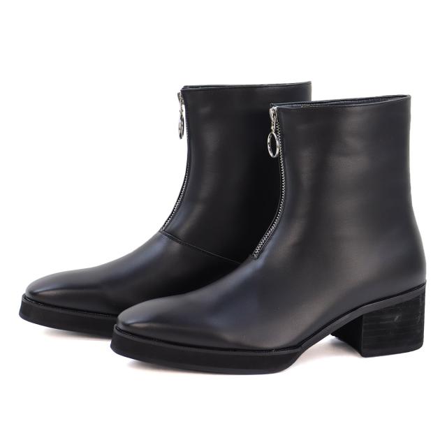 【返品交換不可】ブーツ メンズ ショート フロントジップ 太めヒール 6cmヒール リングモチーフ 着脱簡単 合皮 3E 秋 冬 No.6838 25cm-27cm 黒 ブラック ラブハンター ブーツ メンズ ショート フロントジップ 太めヒール 6cmヒール リング