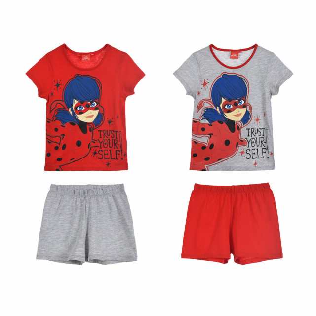 ミラキュラス レディバグ＆シャノワール 半袖セット レッド グレー Tシャツ＆ショートパンツ パジャマ