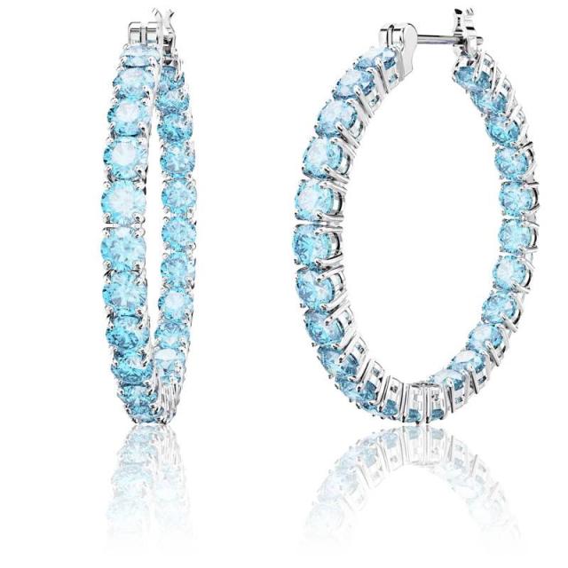 スワロフスキー Swarovski ブルー Matrix フープピアス ロジウム