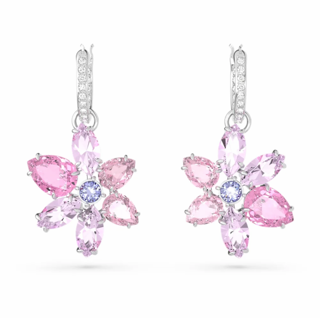 スワロフスキー Swarovski Gema ドロップピアス ミックスカット フラワー ピンク 5658397