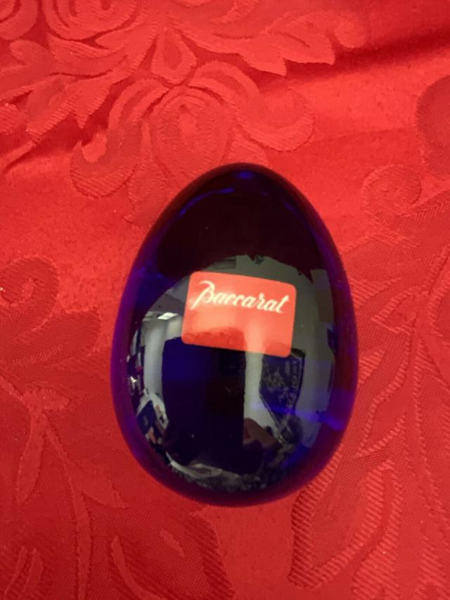 Baccarat バカラ コバルトブルー EGG ＆ スタンド クリスタル 置物_1