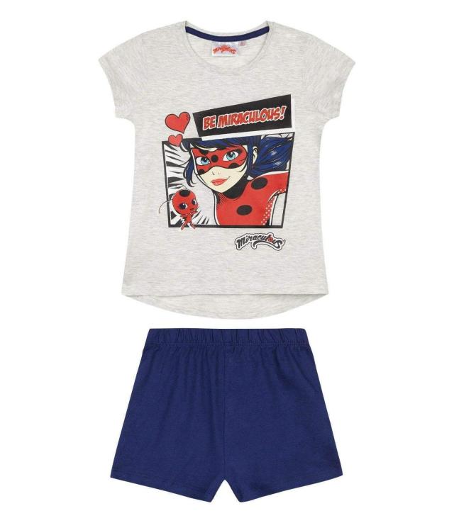 ミラキュラス レディバグ＆シャノワール 半袖セット グレー イラスト Tシャツ＆ショートパンツ 服 パジャマ