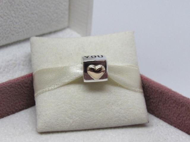 Pandora パンドラ チャーム ハート キューブ I Love You Heart Cube w/14kt Gold Charm 790200 2 Tone