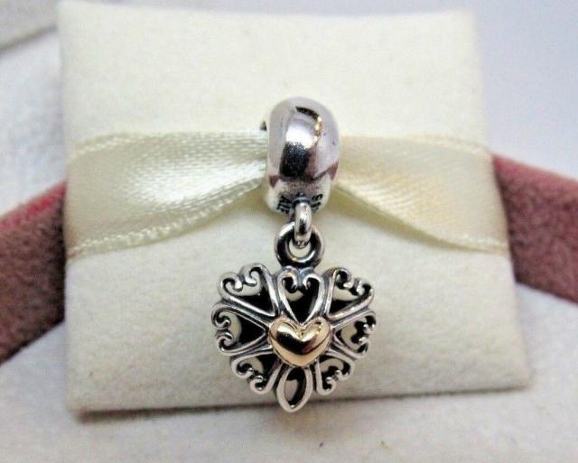 Pandora パンドラ チャーム ハート Filled With Love Heart w/14kt Gold Charm 2トーン