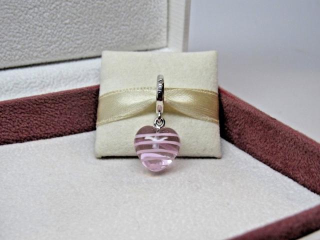 Pandora パンドラ チャーム Pink Ribbon Heart Dangle Glass Murano Charm ピンク ハート_1