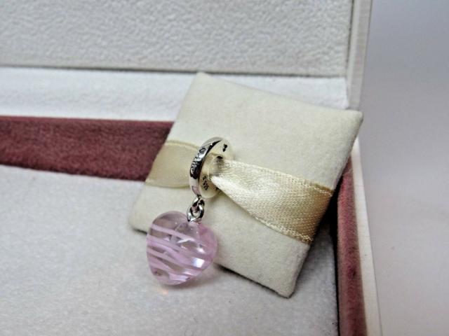 Pandora パンドラ チャーム Pink Ribbon Heart Dangle Glass Murano Charm ピンク ハート_2