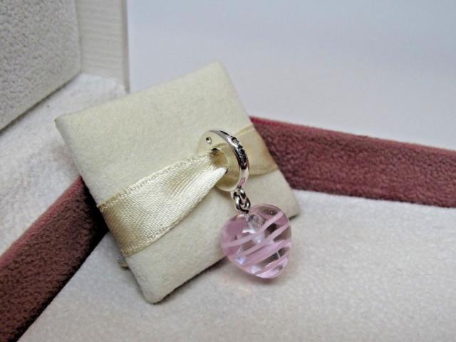 Pandora パンドラ チャーム Pink Ribbon Heart Dangle Glass Murano Charm ピンク ハート_3