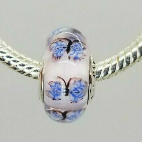 Pandora パンドラ チャーム Butterfly Glass Murano Charm 蝶 ガラス 青