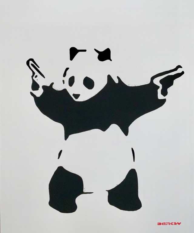 WCP Banksy バンクシーPANDA WITH GUNS リプロダクション シルク 