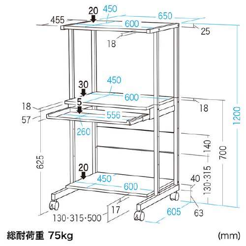 サンワサプライ パソコンラック RAC-EC74 ライトグレー 742495