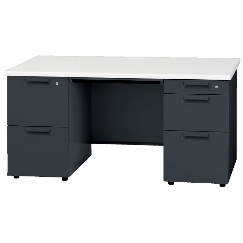 プラス 両袖机 JS-147D-32 WH/TBK ブラック 768391