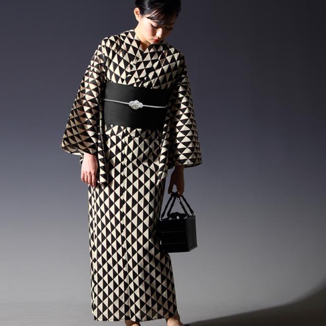 浴衣2点セット(浴衣+帯）レディース フリーサイズ シック 水玉 鱗 古典