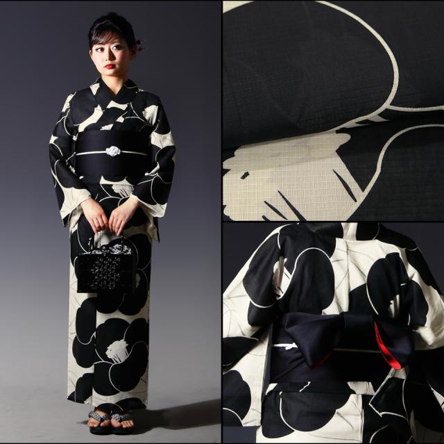 浴衣2点セット(浴衣+帯）レディース フリーサイズ シック 水玉 鱗 古典