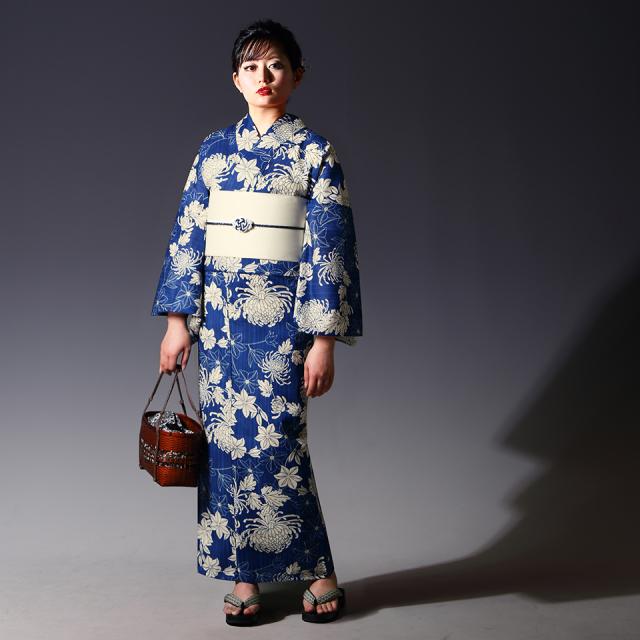 ⑤　浴衣２点セット 白と紺の 花柄 ⑤ 浴衣2点セット 白と紺の 花柄 浴衣 3点セット（浴衣/半幅帯
