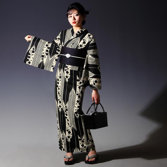 浴衣2点セット(浴衣+帯）選べる柄 レディース フリー 本よろけ縞 金魚 麻の葉 矢絣 芍薬 古典柄 縞 ストライプ 赤 黒 生成り かっこいい ゆかた 浴衣2点セット(浴衣+帯）選べる柄 レディース フリー 本よろけ縞 金魚
