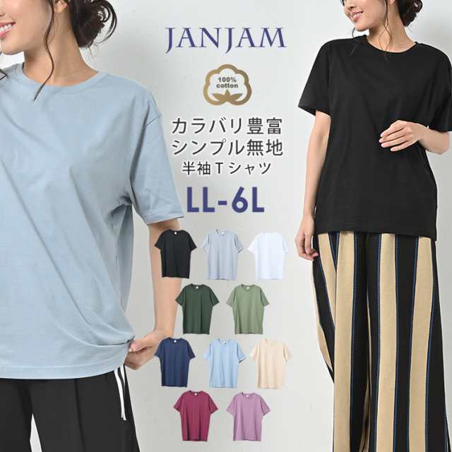 大きいサイズ レディース コットンTシャツ 半袖 Uネック メール便対応