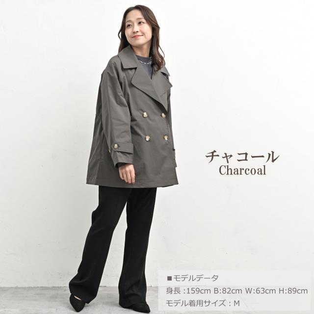 大きいサイズ レディース ミドルトレンチコート ダブルボタン ミドル丈 長袖 ブラウジング スプリングコート アウター M/LL/3L/4L/5L ゆったりサイズ ぽっちゃり女子 プラスサイズ_12