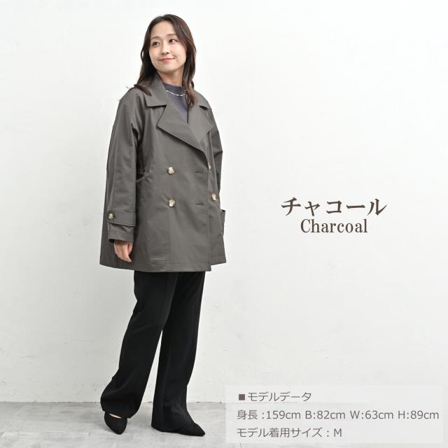 大きいサイズ レディース ミドルトレンチコート ダブルボタン ミドル丈 長袖 ブラウジング スプリングコート アウター M/LL/3L/4L/5L ゆったりサイズ ぽっちゃり女子 プラスサイズ_16