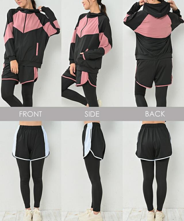 【~4L】パーカー&amp;ショートパンツ＊上下セットアップ＊大きいサイズ＊レディース 大きいサイズ レディース 上下3点セット 長袖パーカー ショート