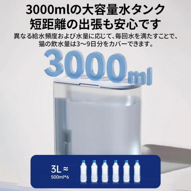 【新登場】自動給水器 ペット コードレス 3L大容量 静音 洗いやすい 取付簡単 水飲み 留守番 猫 犬_8