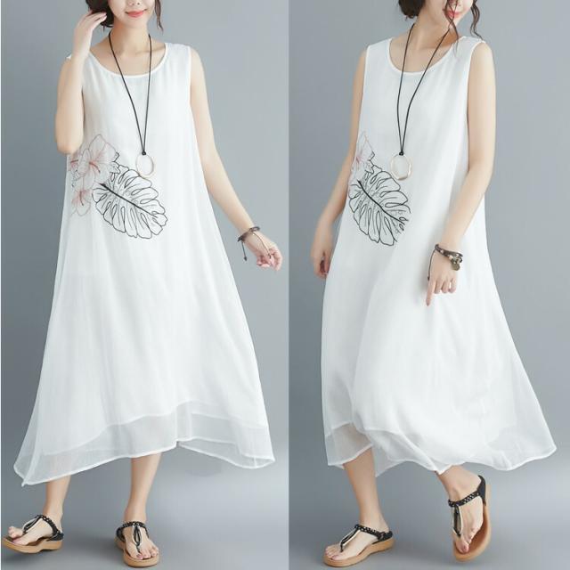 レディース ワンピース ボタニカル 刺繍 大人 シンプル ゆるい 春 夏 秋 重ね着 オールシーズン ルーズ 綺麗 エスニック アジアンの通販はau Pay マーケット Adono アドゥーノ