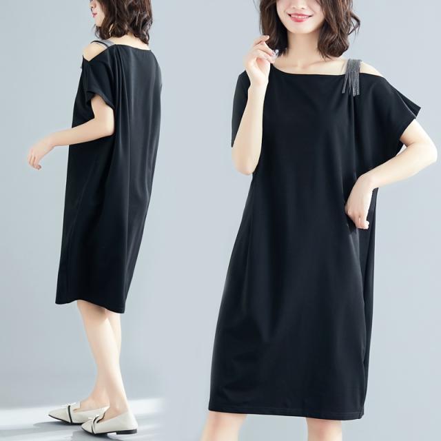 ワンピース レディース 春 夏 秋 肩だしカジュアル 大人 セクシー シンプル ゆるい 無地 大きい Au Pay マーケット