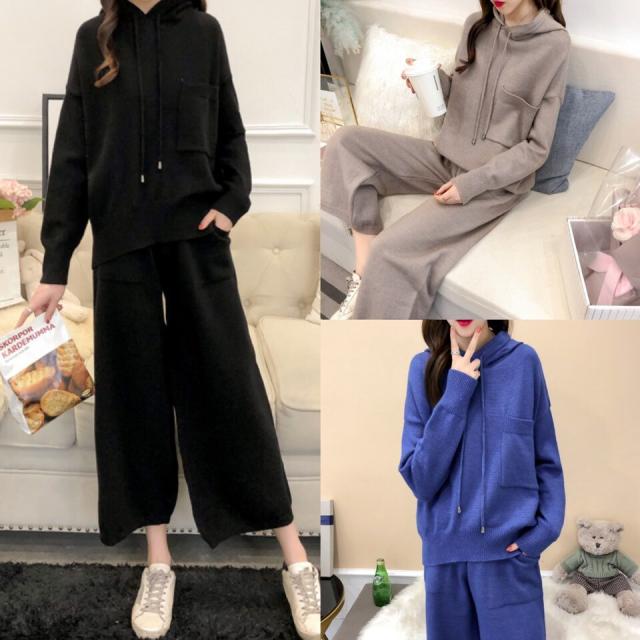 ルームウェア レディース 上下セット 長袖 フード ニット ワイドレッグパンツ ゆったり かわいい おしゃれ 無地 シンプル 春 夏 秋 冬の通販はau Pay マーケット Adono アドゥーノ