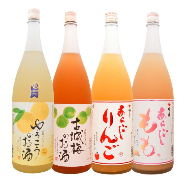 梅乃宿あらごしりんご・もも・ゆうこうのお酒・古城梅のお酒1800ml　全4本　今だけ五島うどん付!　限定品　リキュール