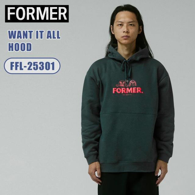 25 FORMER フォーマー パーカー フーディー 長袖 裏起毛 綿 ポリエステル トップス メンズ フード付き WANT IT ALL HOOD 2025年秋冬 品番 FFL-25301 日本正規品
