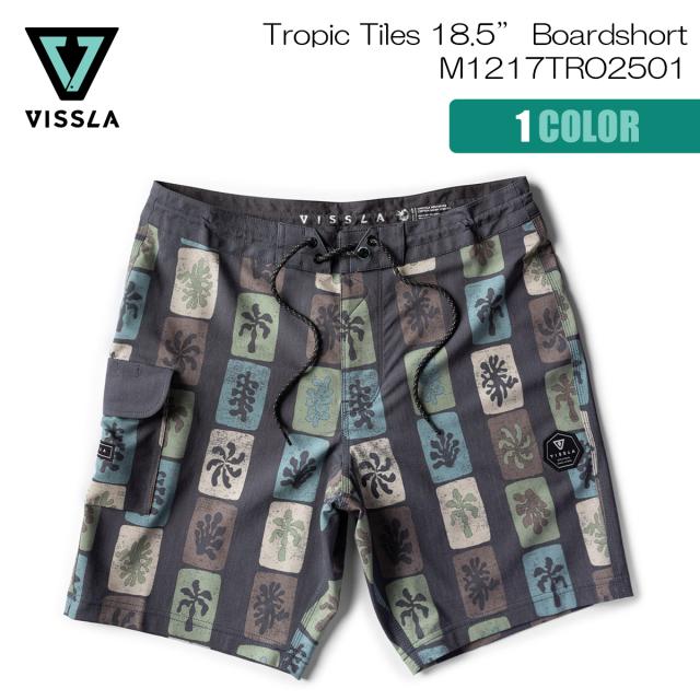25 VISSLA ヴィスラ ボードショーツ サーフトランクス 短パン リサイクルポリエステル コットン サイドポケット キーロープ サーフィン アウトドア メンズ ビスラ 2025年春夏 Tropic Tiles 18.5” Boardshort 品番 M1217TRO2501 日本正規品