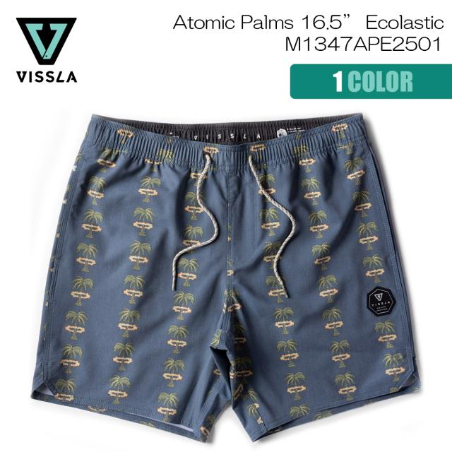 25 VISSLA ヴィスラ ボードショーツ サーフトランクス 水着 海パン 短パン 水陸両用 リサイクルポリエステル コットン ヘンプ繊維 バックポケット キーロープ サーフィン アウトドア メンズ ビスラ 2025年春夏 Atomic Palms 16.5” Ecolastic 品番 M1347APE2501 日本正規品