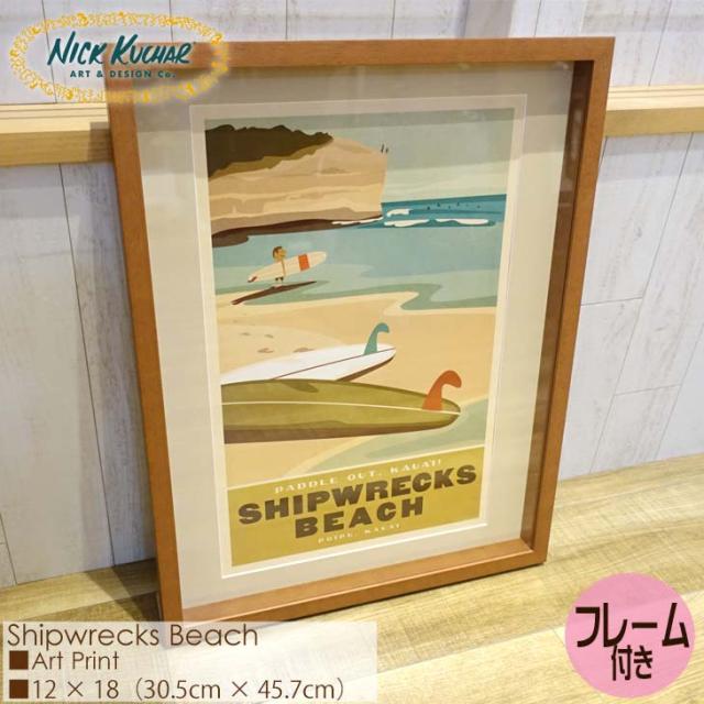 Nick Kuchar ニックカッチャー Shipwrecks Beach Art Print MATTED PRINTS Hawaii Travel Print マットプリント アートプリント ハワイトラベルプリント フレーム付き シングルマット仕上げ 額セット 絵画 ハワイ 正規品