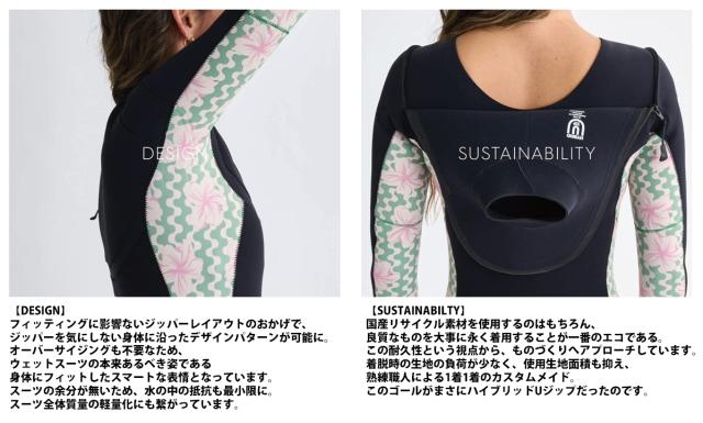 25 ROXY ロキシー シーガル ウェットスーツ ウエットスーツ ハイブリッドUジップ カスタムオーダー 春夏用 レディースモデル Elite HYBLID U ZIP 3/2 HUZ SG 2025年 品番 RWT251722 日本正規品